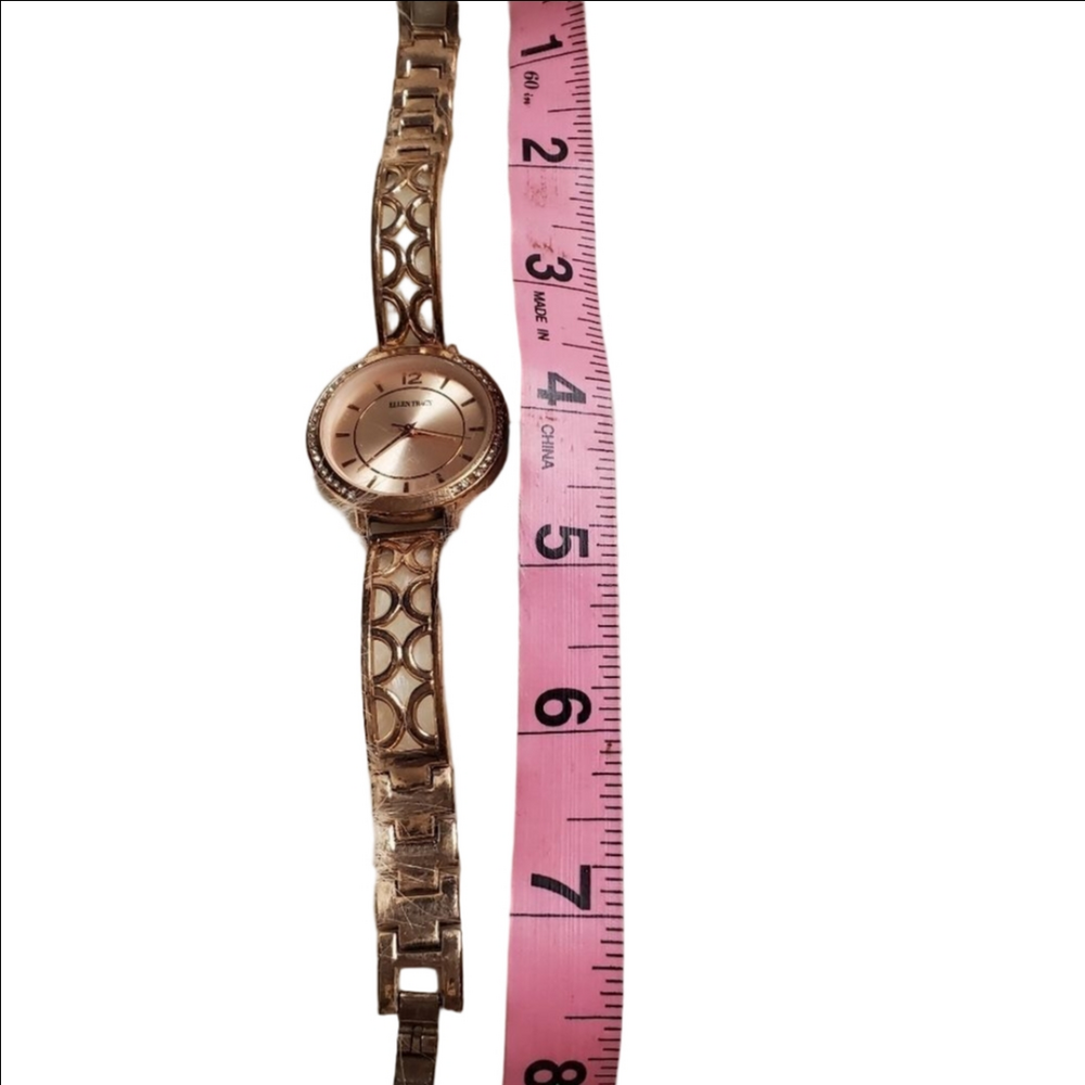 Ellen Tracy rose gold & rhinestone bracelet watch